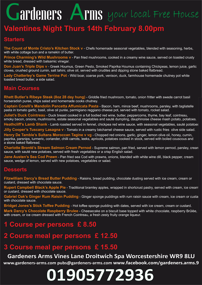valentine night restaurants droitwich worcester