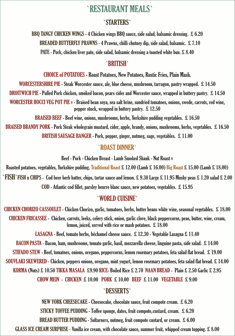 Droitwich menu